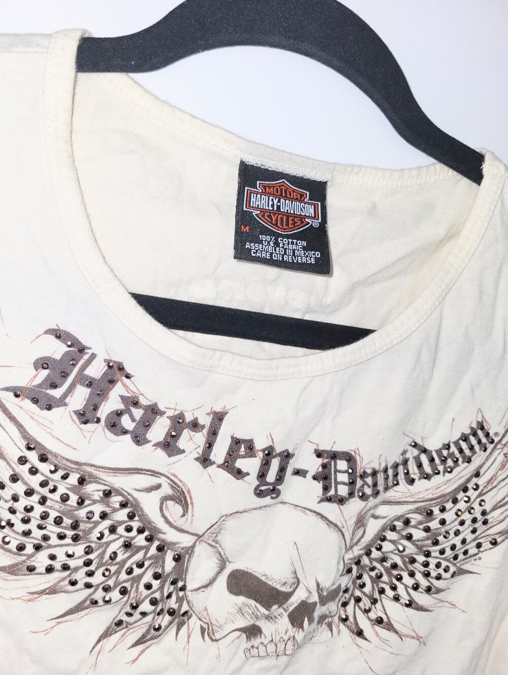 Harley Davidson Skull & Jeweled Wings Graphic Tshirt Biker Tee Medium - Picture 9 of 12